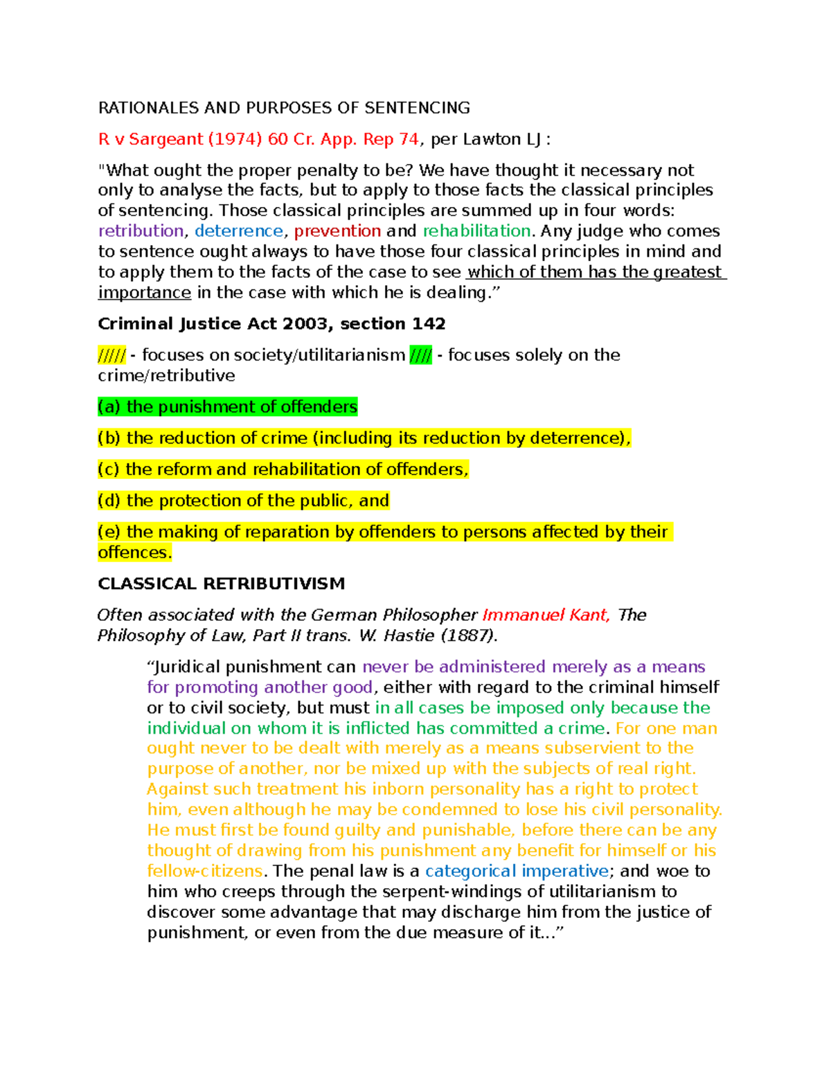 Rationales and Purposes of Sentencing in Criminal Justice - Studocu
