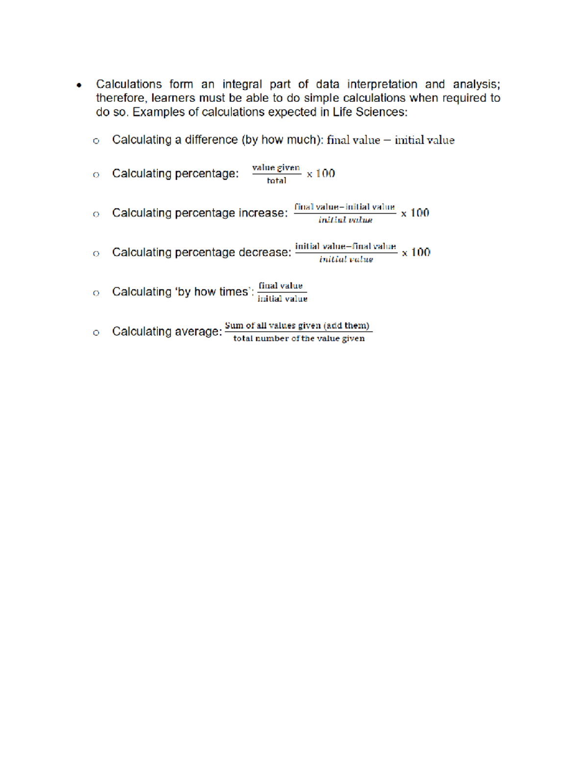 LFSC Formulae FOR Calculations - Calculations form an integral part of ...