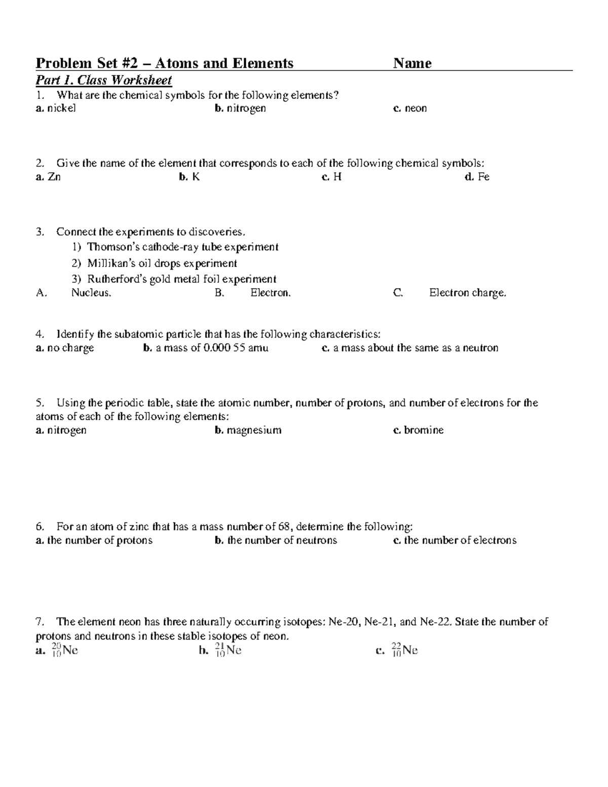 Assignment-Atoms-ion, periodic table - Problem Set #2 – Atoms and ...