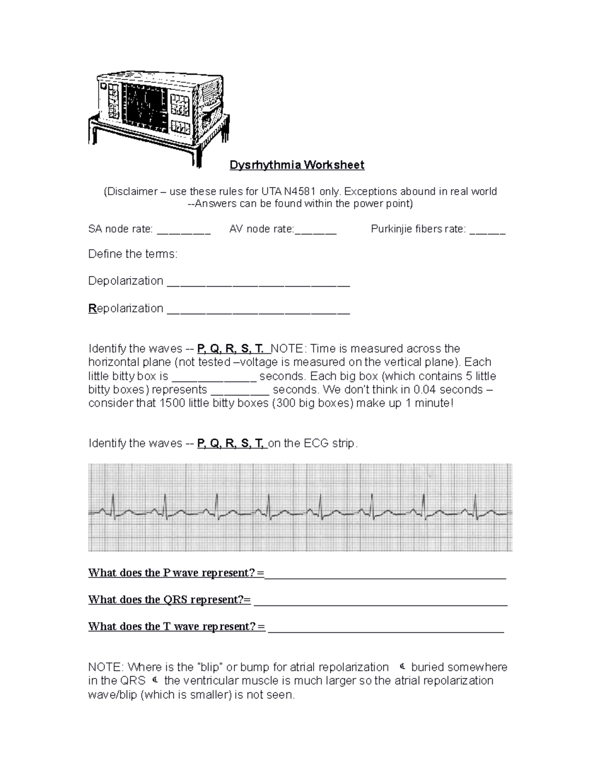 Dysrhythmia Worksheet - Dysrhythmia Worksheet (Disclaimer – use these ...