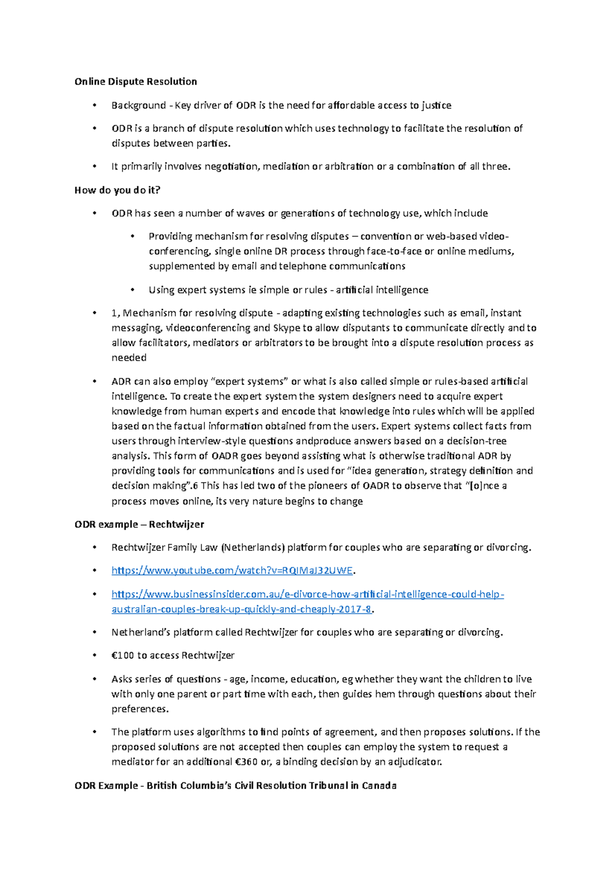 Workshop 9 - week 9 lecture notes - Online Dispute Resolution ...