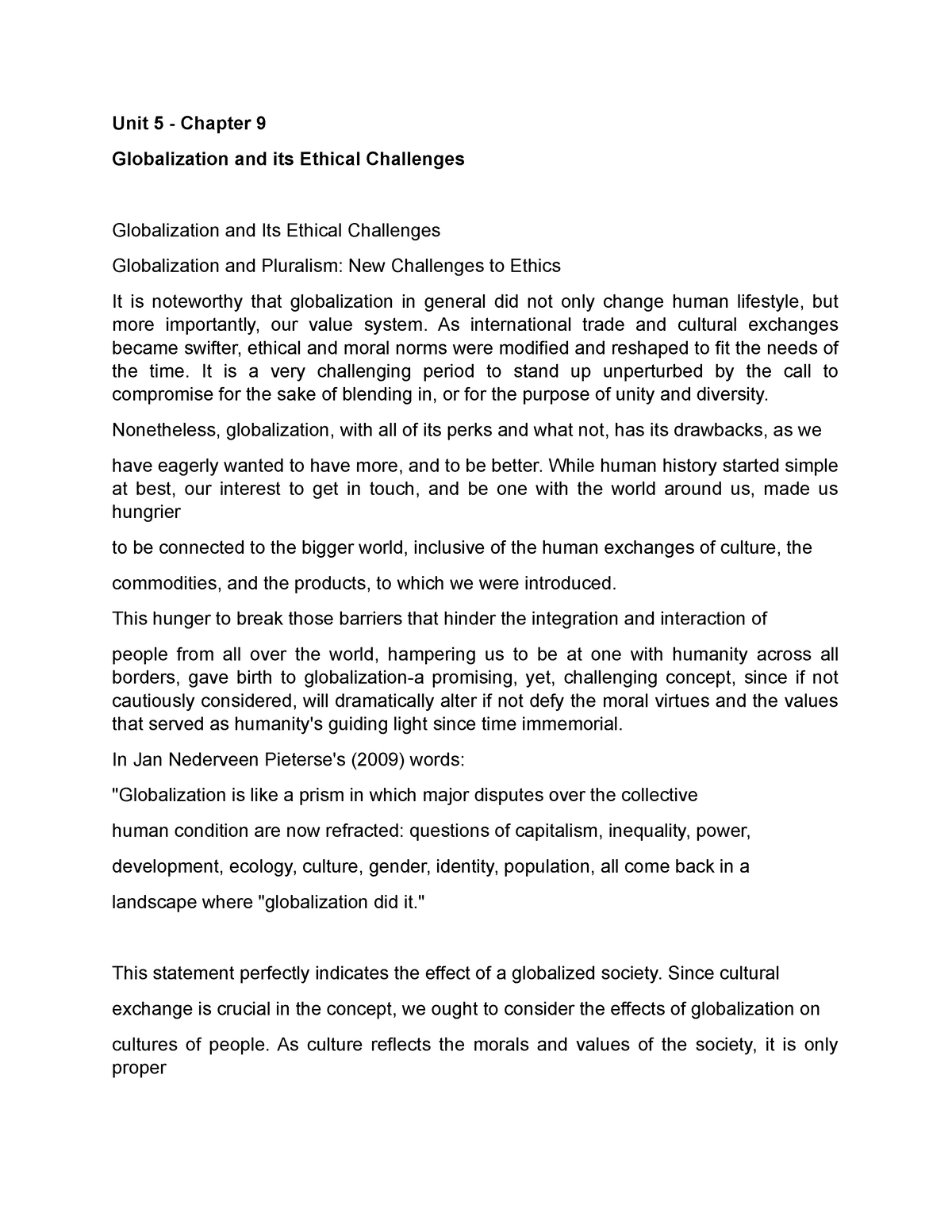 reflective essay on the ethical challenges of globalization