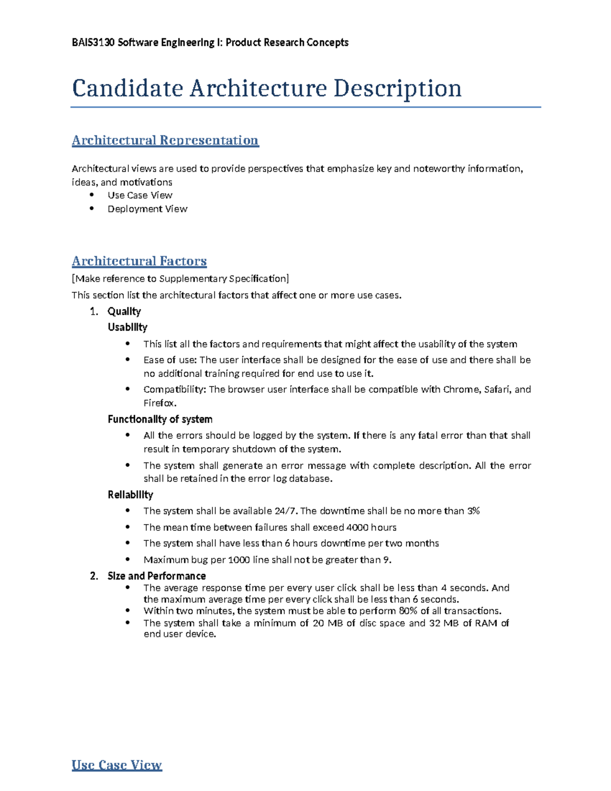BAIS3130Candidate Architecture Description Template BAIS3130 Software Engineering I Product