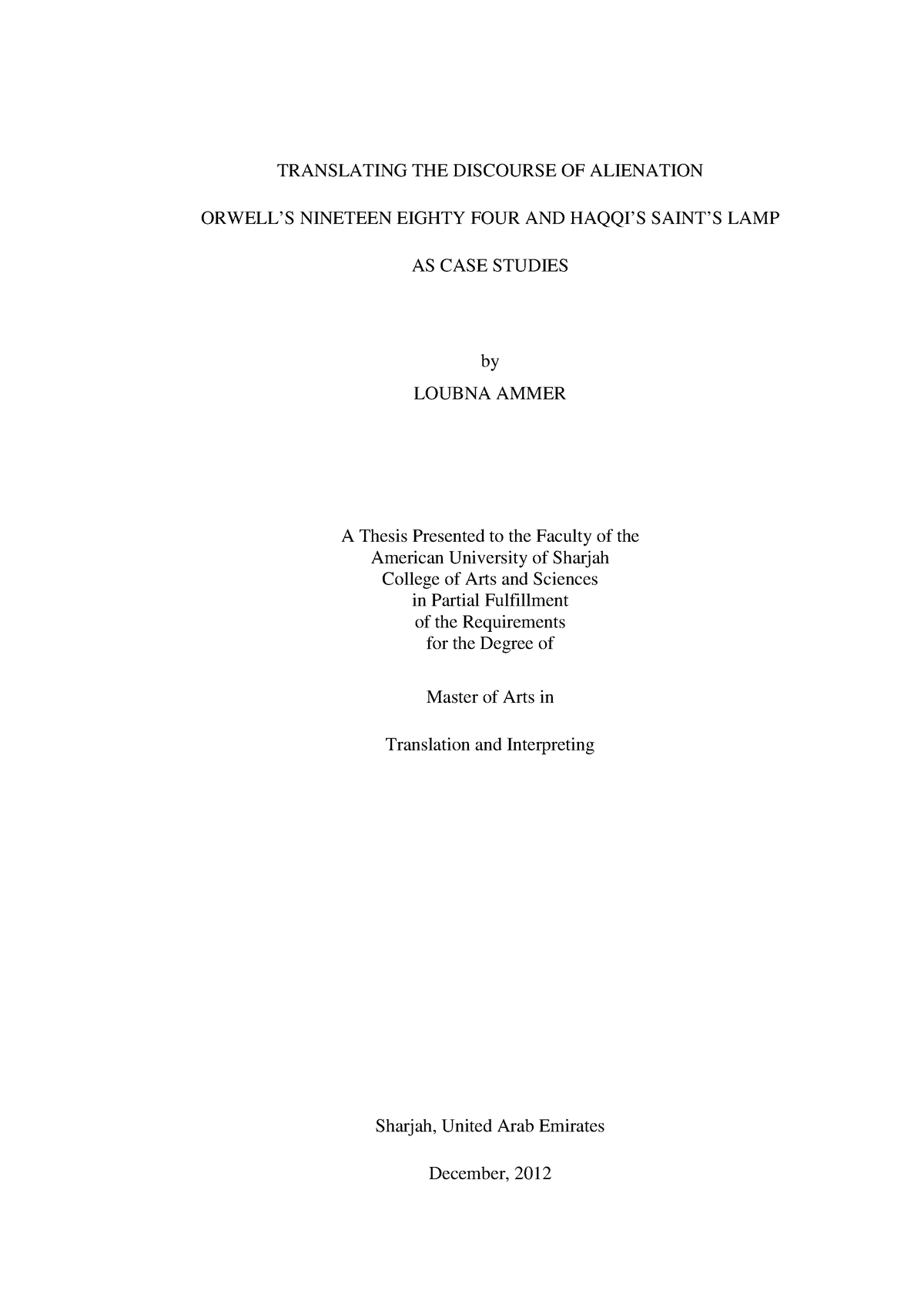 Alienation in the lamp of um hashem - TRANSLATING THE DISCOURSE OF ...