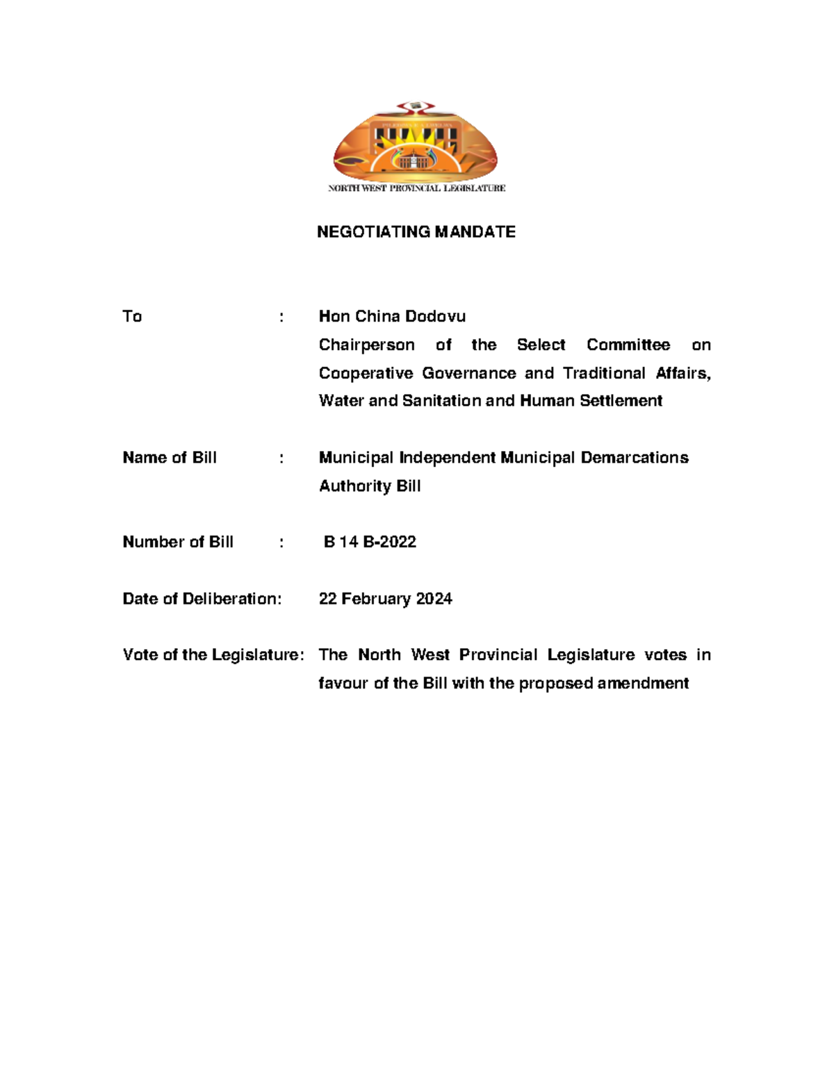 Negotiating mandate Public Hearing on Independent Municipal Demarcation ...