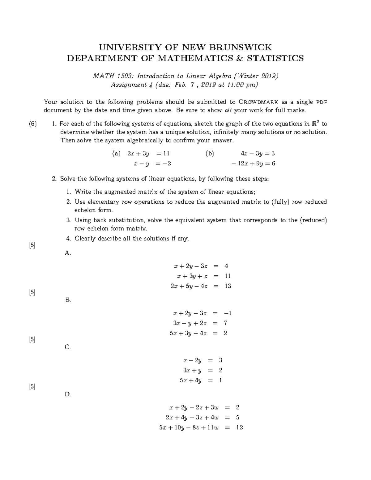 ASSIGNMENT 4 LINEAR ALGEBRA FOR ENGINERRING - Math 215 - UWaterloo ...