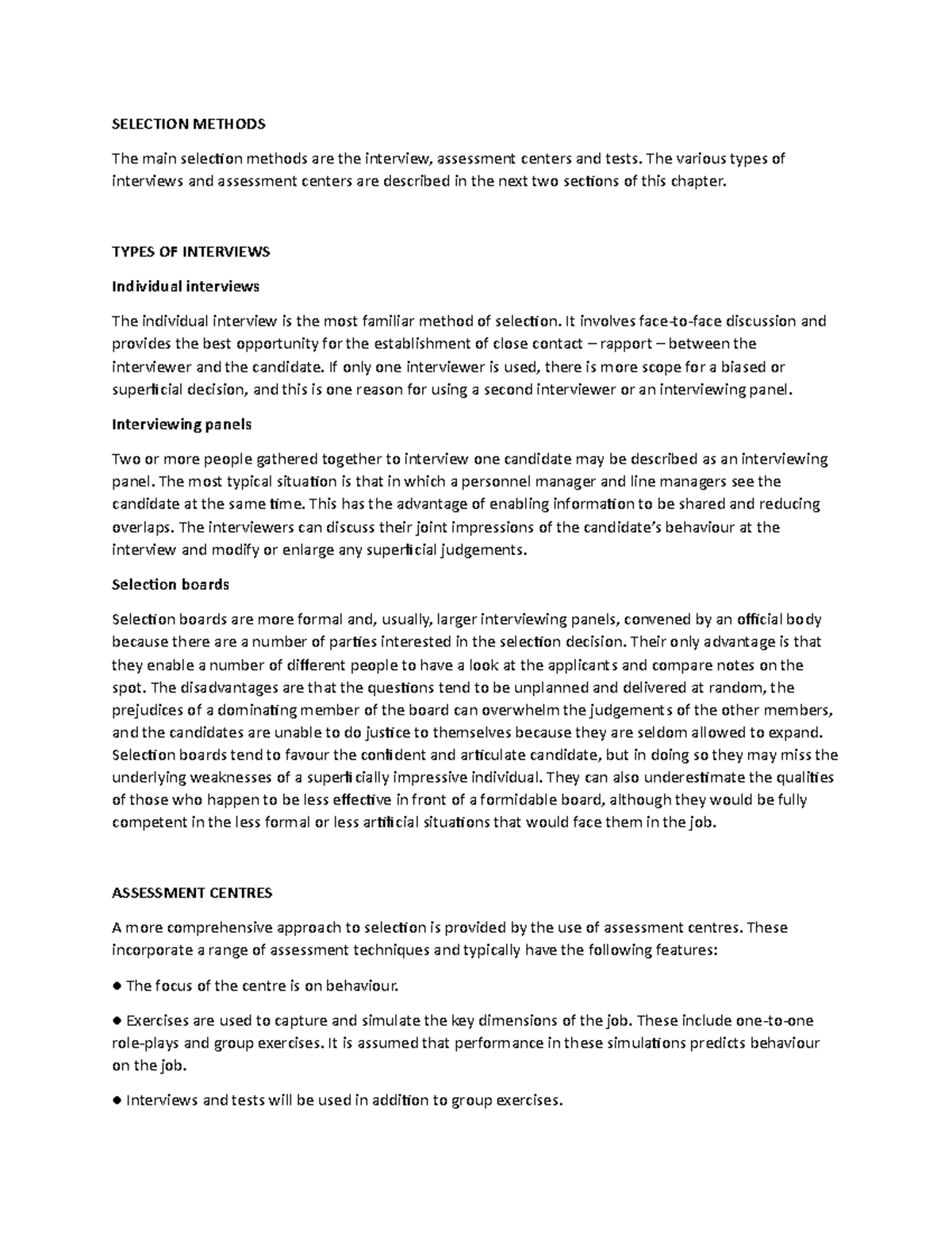 Selection Methods - SELECTION METHODS The main selection methods are ...