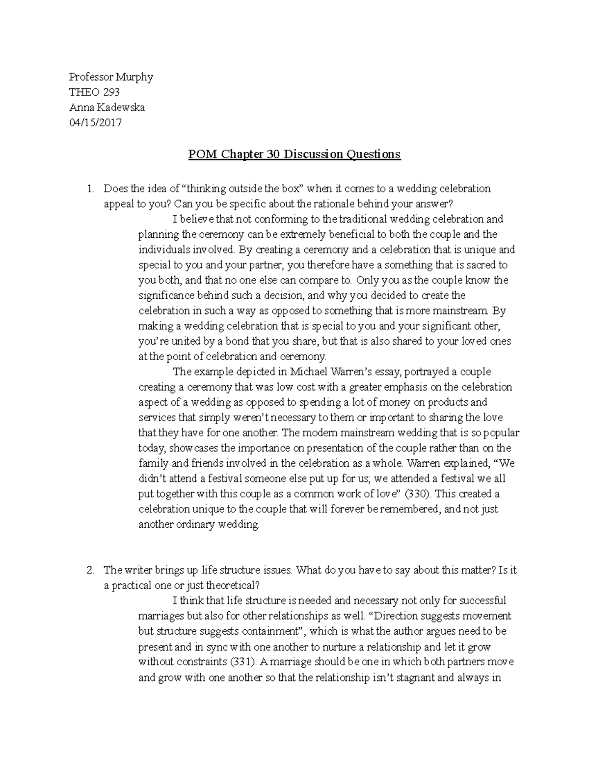 DQs part 3 - An assignment of discussion questions that was assigned ...