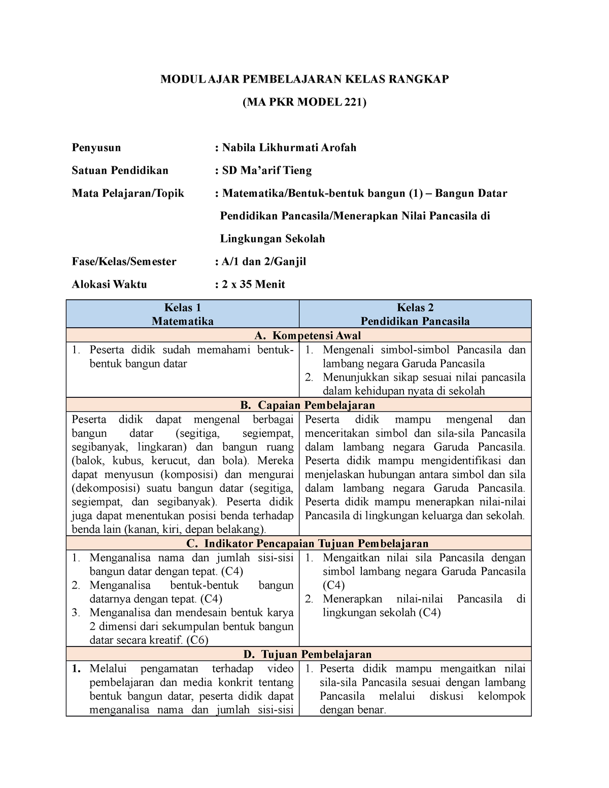 Modul AJAR Pembelajaran Kelas Rangkap - MODUL AJAR PEMBELAJARAN KELAS ...