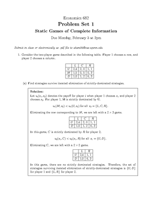 Problem Set 1 (I) Consider a game with two players