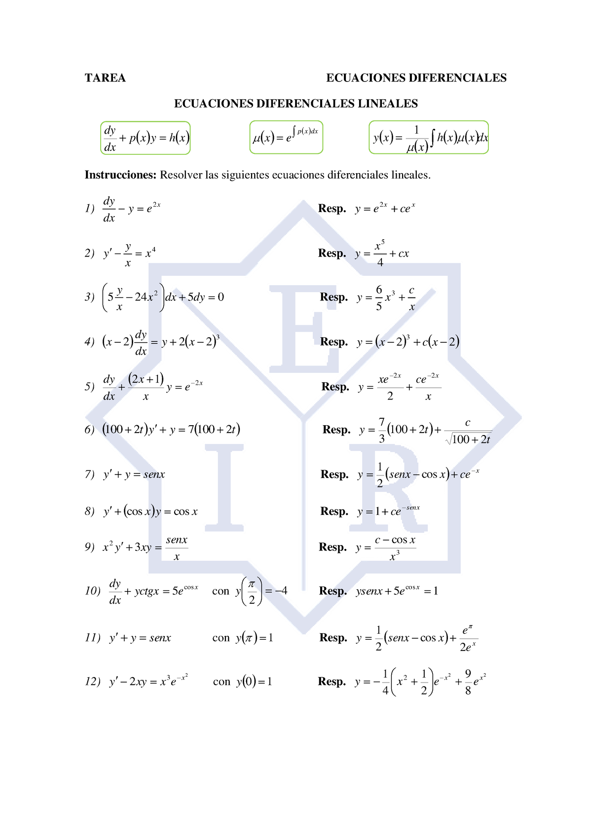 Tarea Ecuaciones Diferenciales Lineales - TAREA ECUACIONES ...