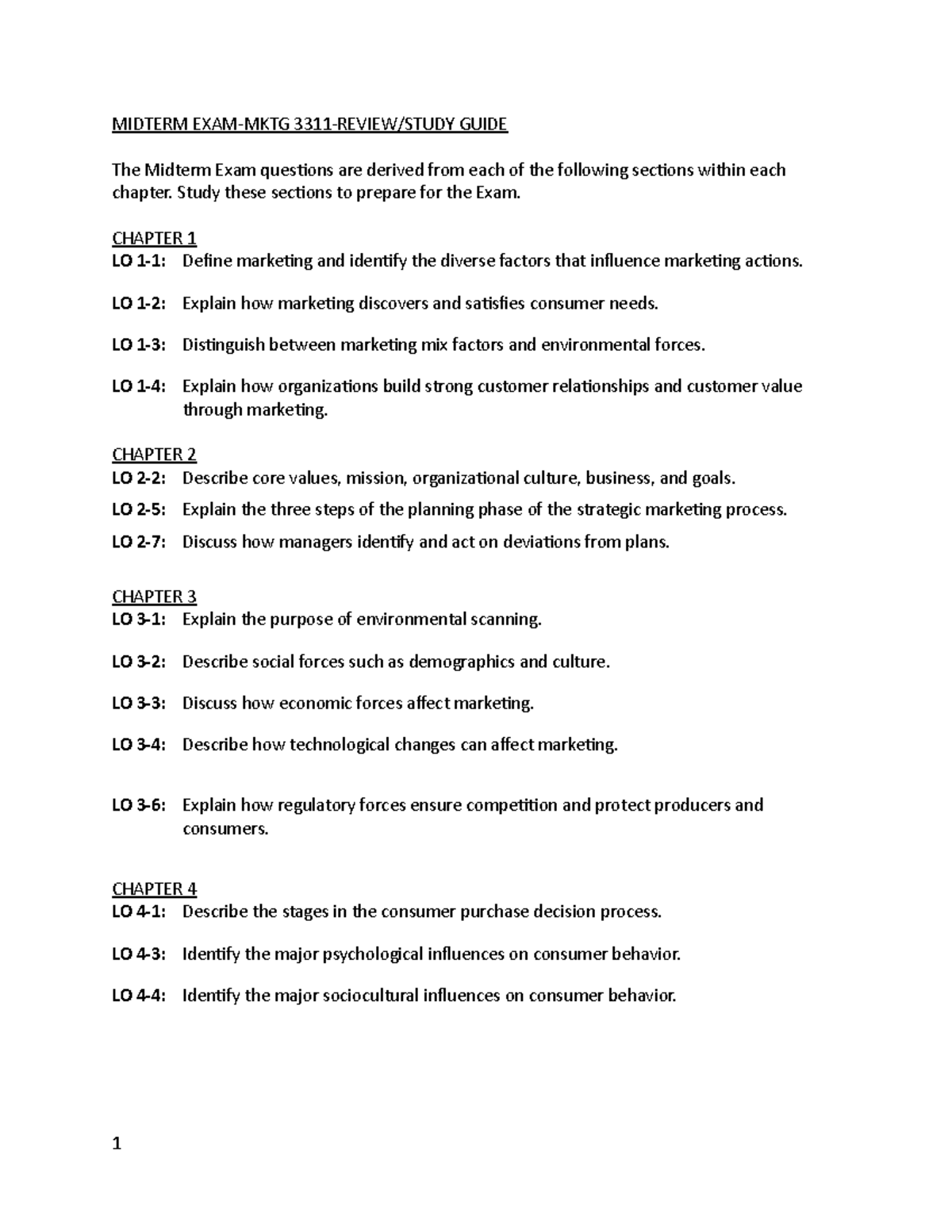 3311 Midterm Exam Review Guide - MIDTERM EXAM-MKTG 3311-REVIEW/STUDY ...