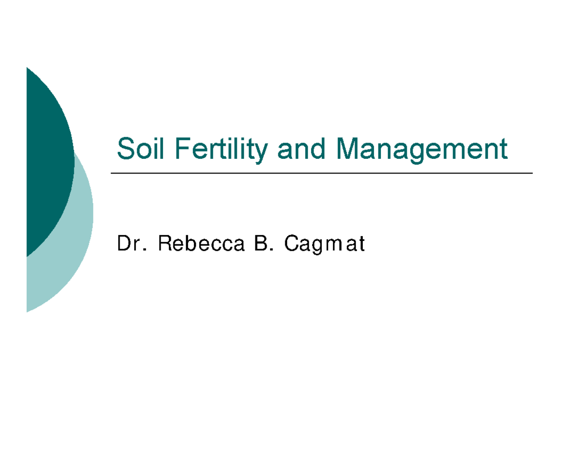 RB Cagmat Review Soil Fertility and Management Mode