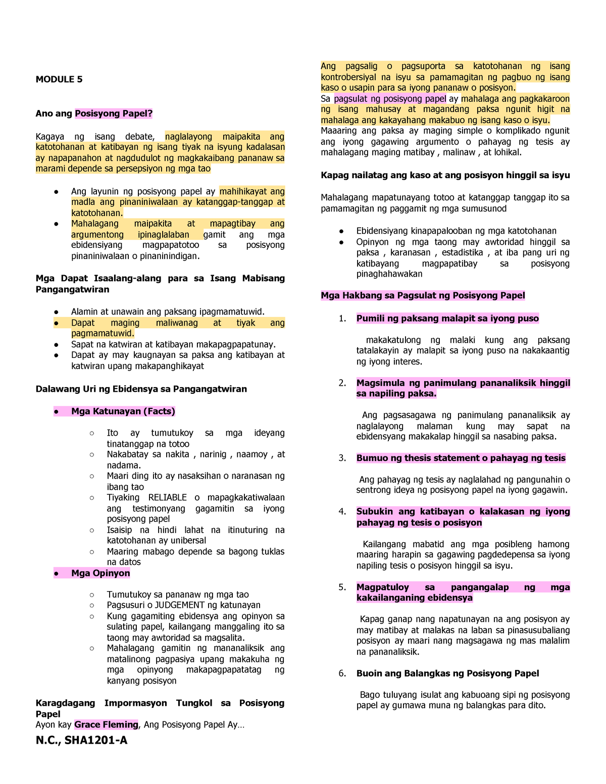 Fil Reviewer Module Ano Ang Posisyong Papel Kagaya Ng Isang Debate Naglalayong Maipakita