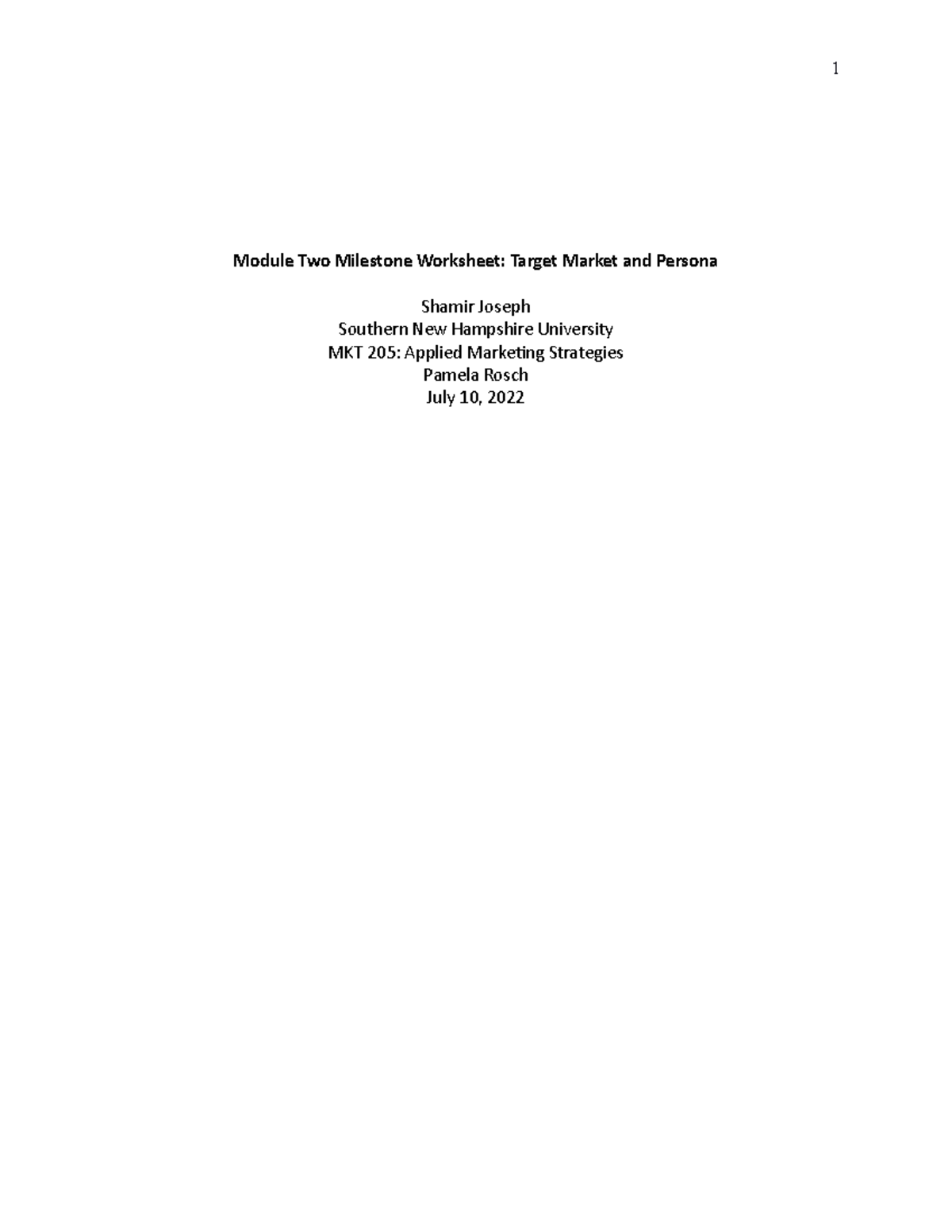 Module Two Milestone Target Persona - Module Two Milestone Worksheet ...