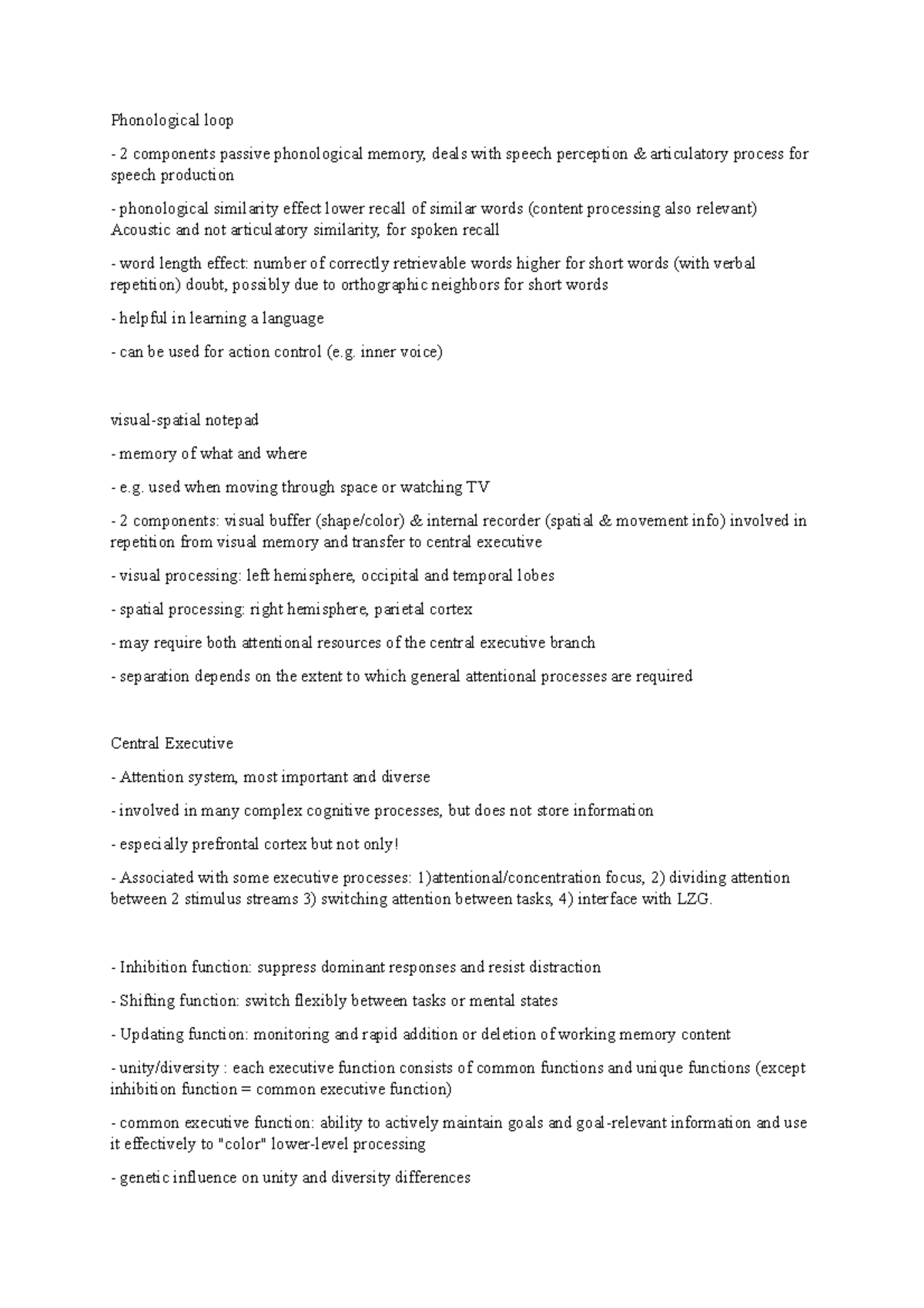Phonological loop - inner voice) visual-spatial notepad memory of what ...