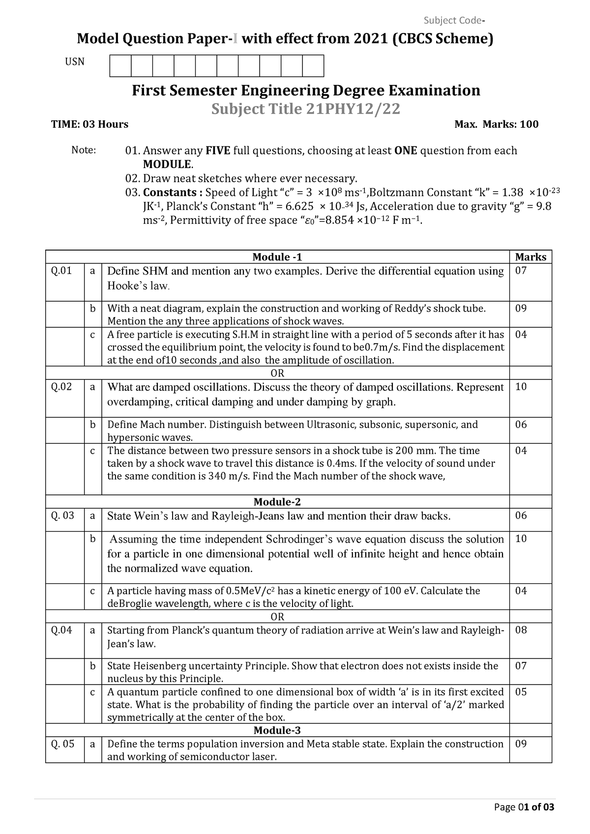 2022 physics model paper ministry of education