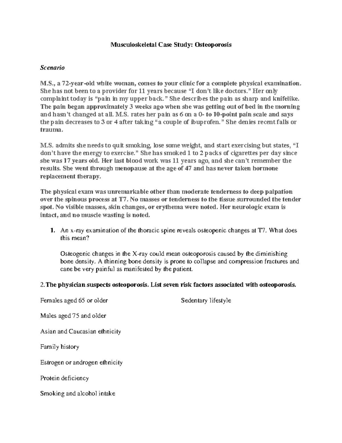 case study osteoporosis scenario a answers