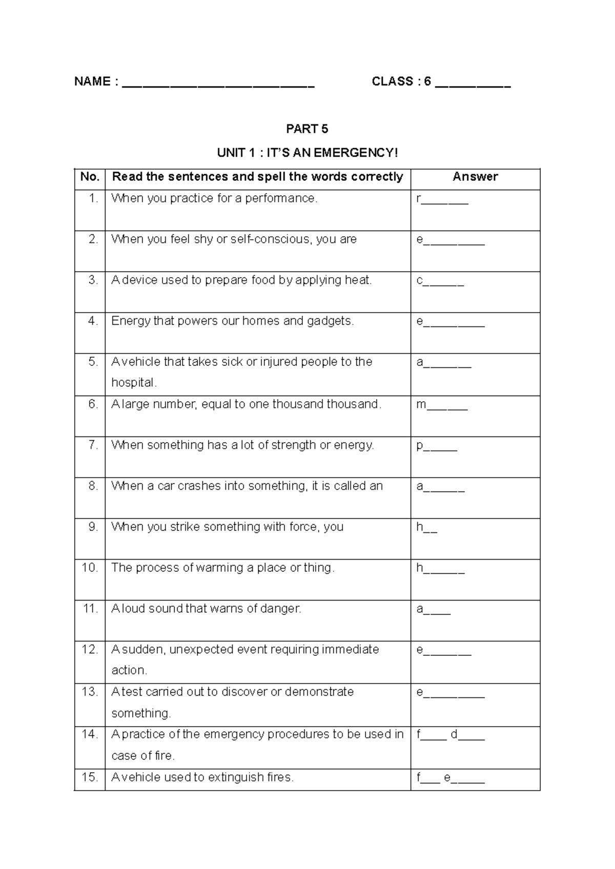Exercise part 5 unit1-5 - NAME : ____________________________ CLASS : 6 ...