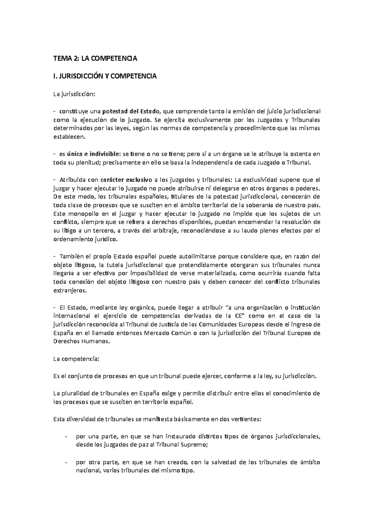 TEMA 2 - MUY BUENOS - TEMA 2: LA COMPETENCIA I. JURISDICCIÓN Y ...