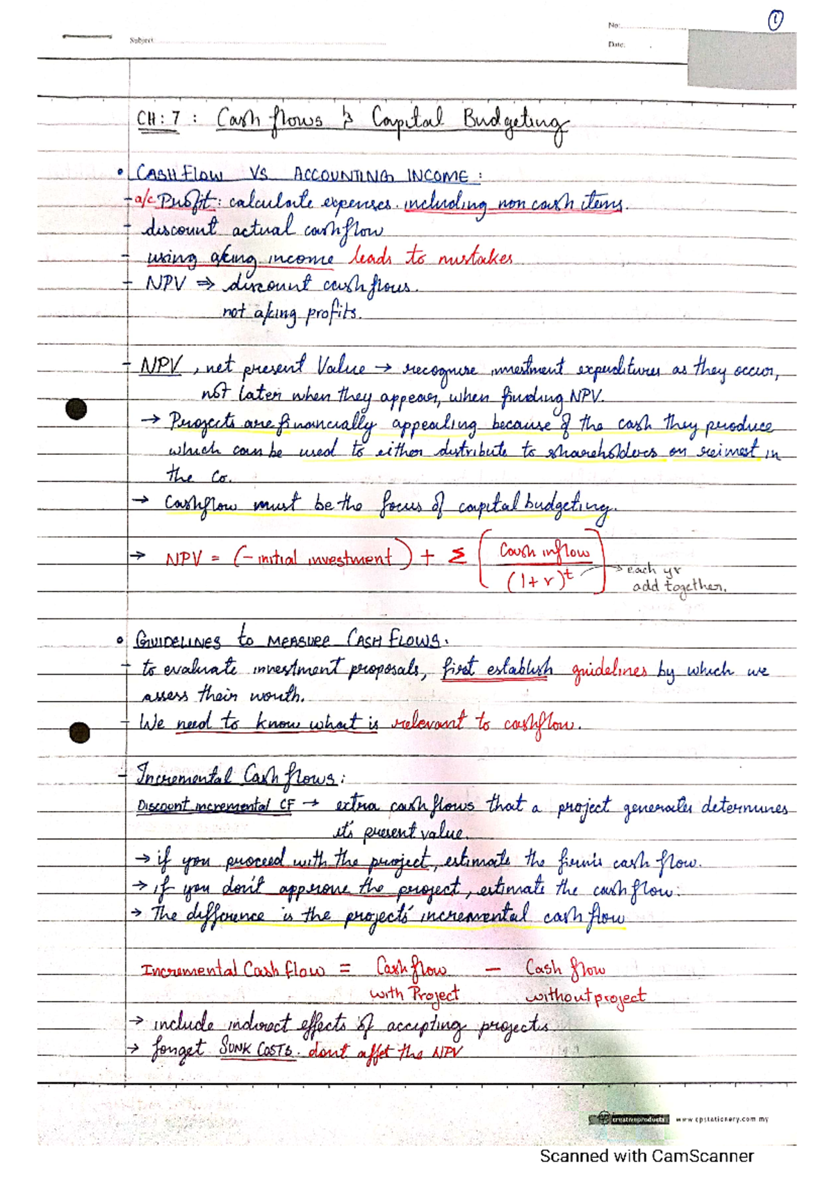 Cash flows in capital budgeting lecture notes with added summaries of ...