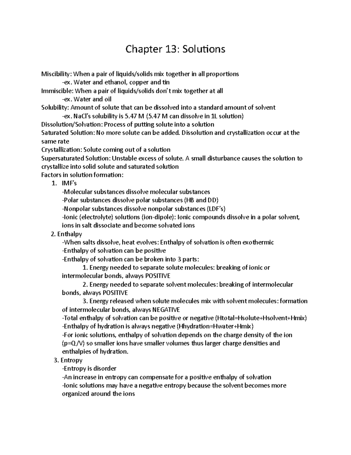 Chapter 13 - Lecture notes 1 - Chapter 13: Solutions Miscibility: When ...