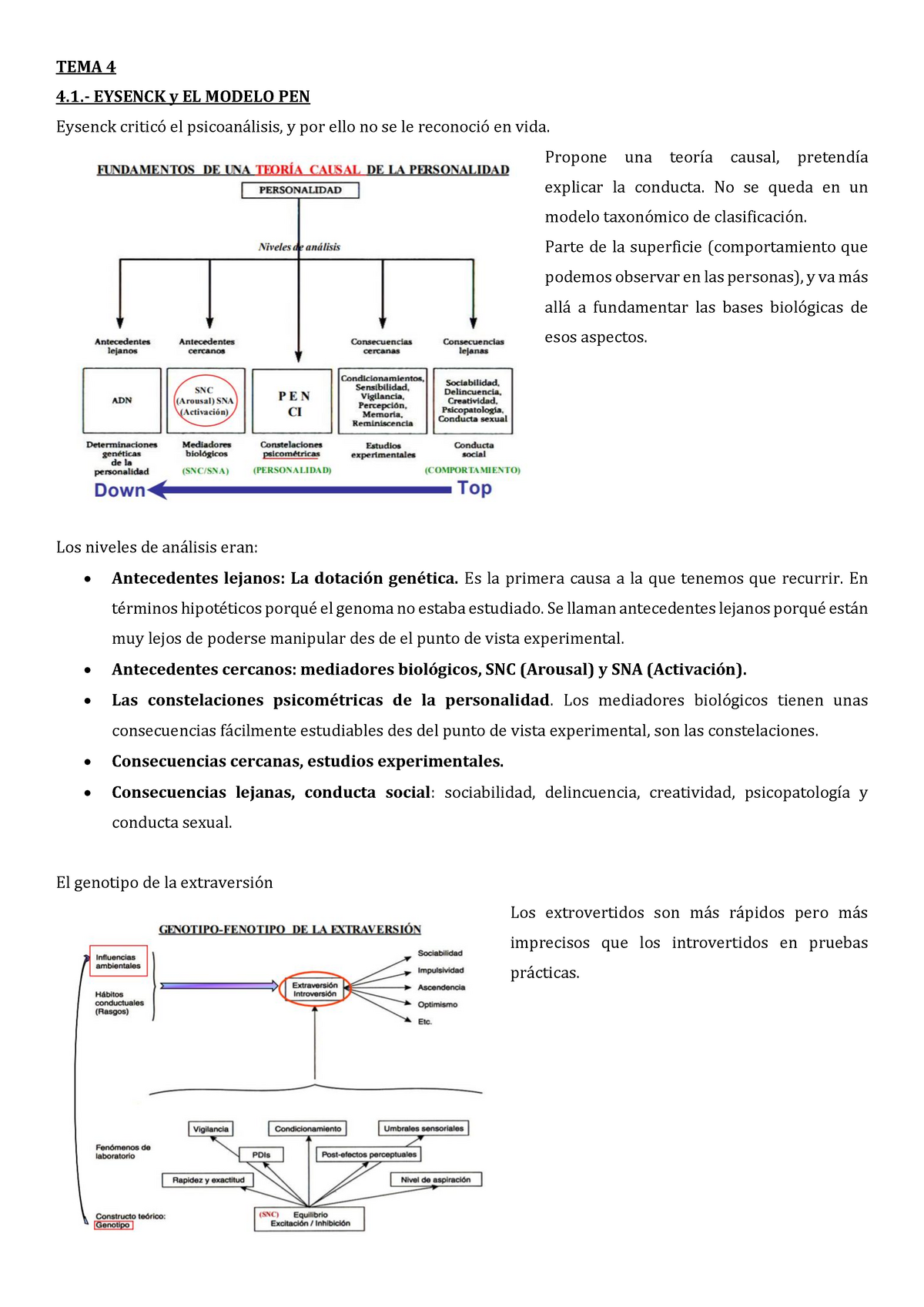 TEMA 4 - Apunts 4 - TEMA 4  EYSENCK y EL MODELO PEN Eysenck criticó el  psicoanálisis, y por ello - Studocu