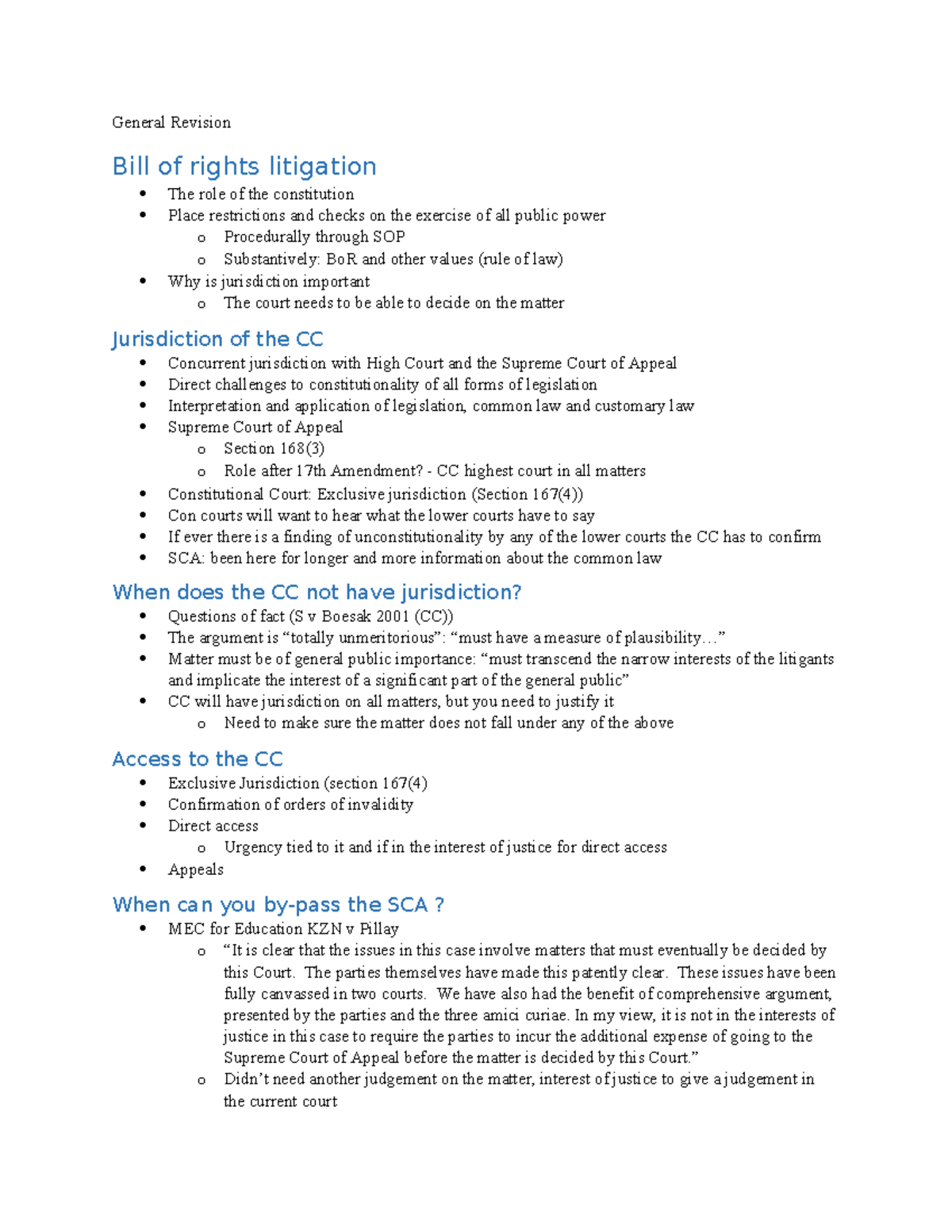 Con Law test revision General Revision Bill of rights litigation The