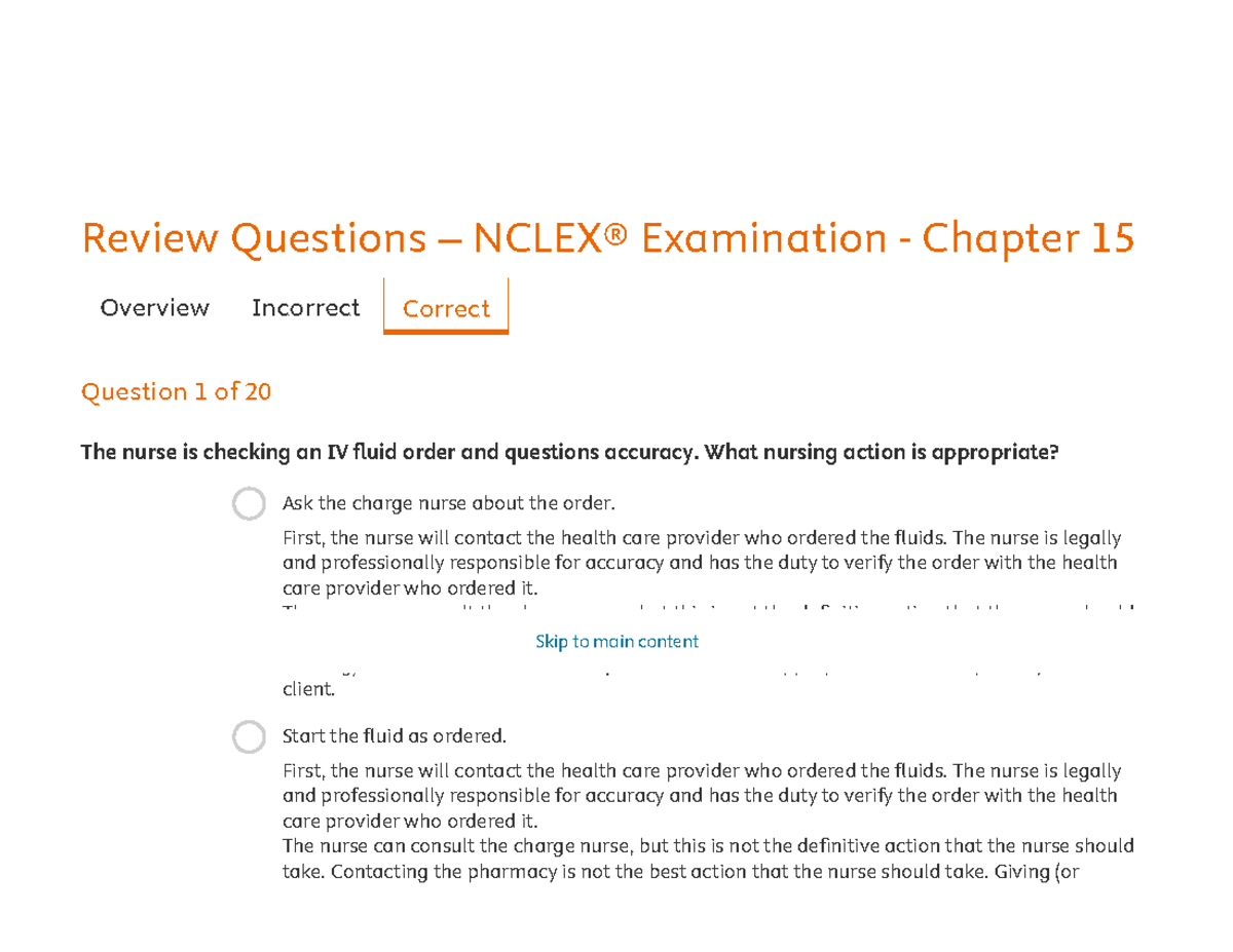 Chapter 15 infusion theraphy Review Questions NCLEX® Examination