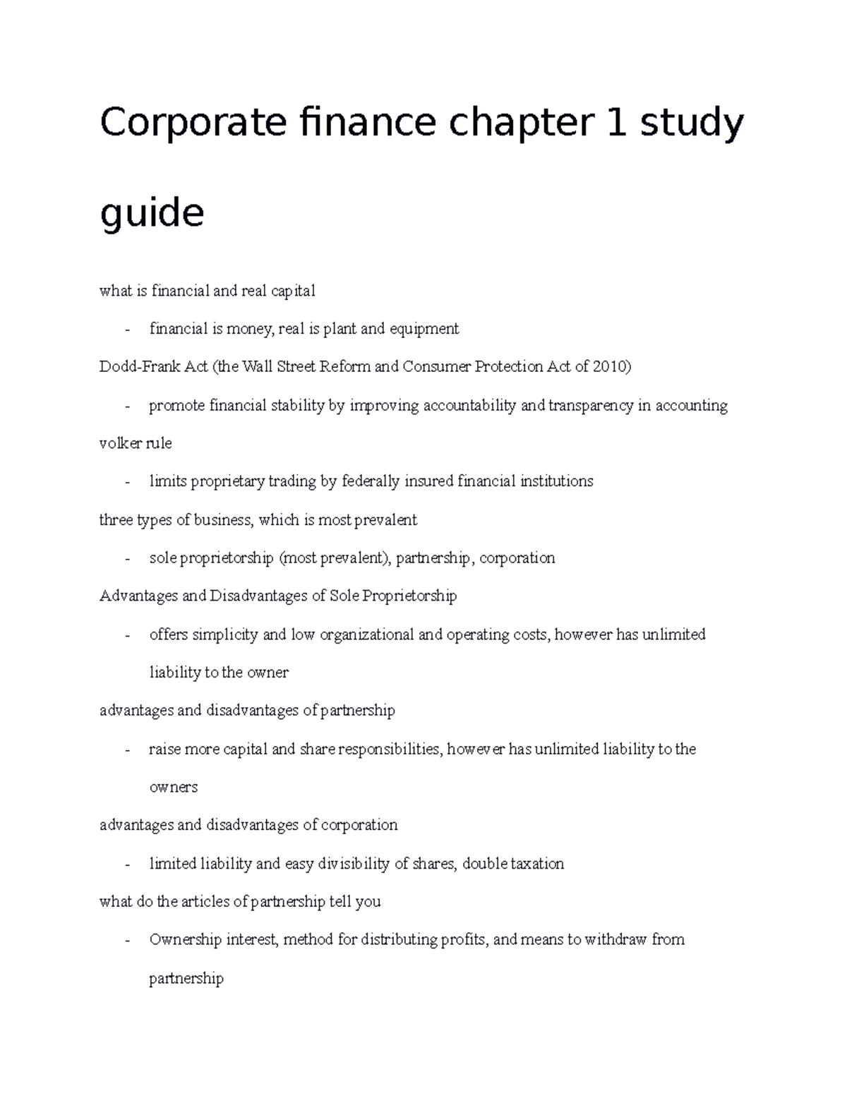 Chapter 1 study guide - Corporate finance chapter 1 study guide what is ...