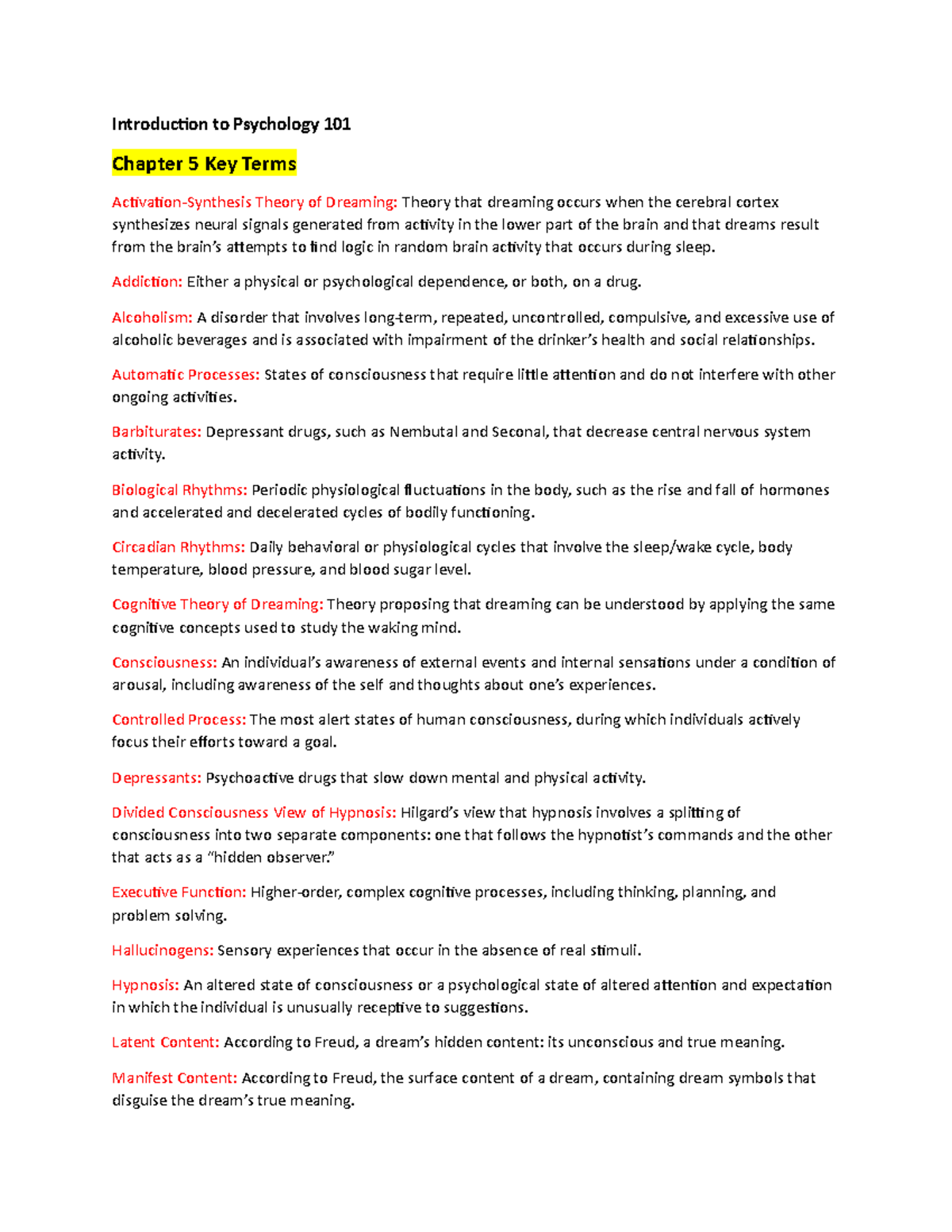 Psych Vocab Ch. 5 hansen, spring 23, key terms Introduction to