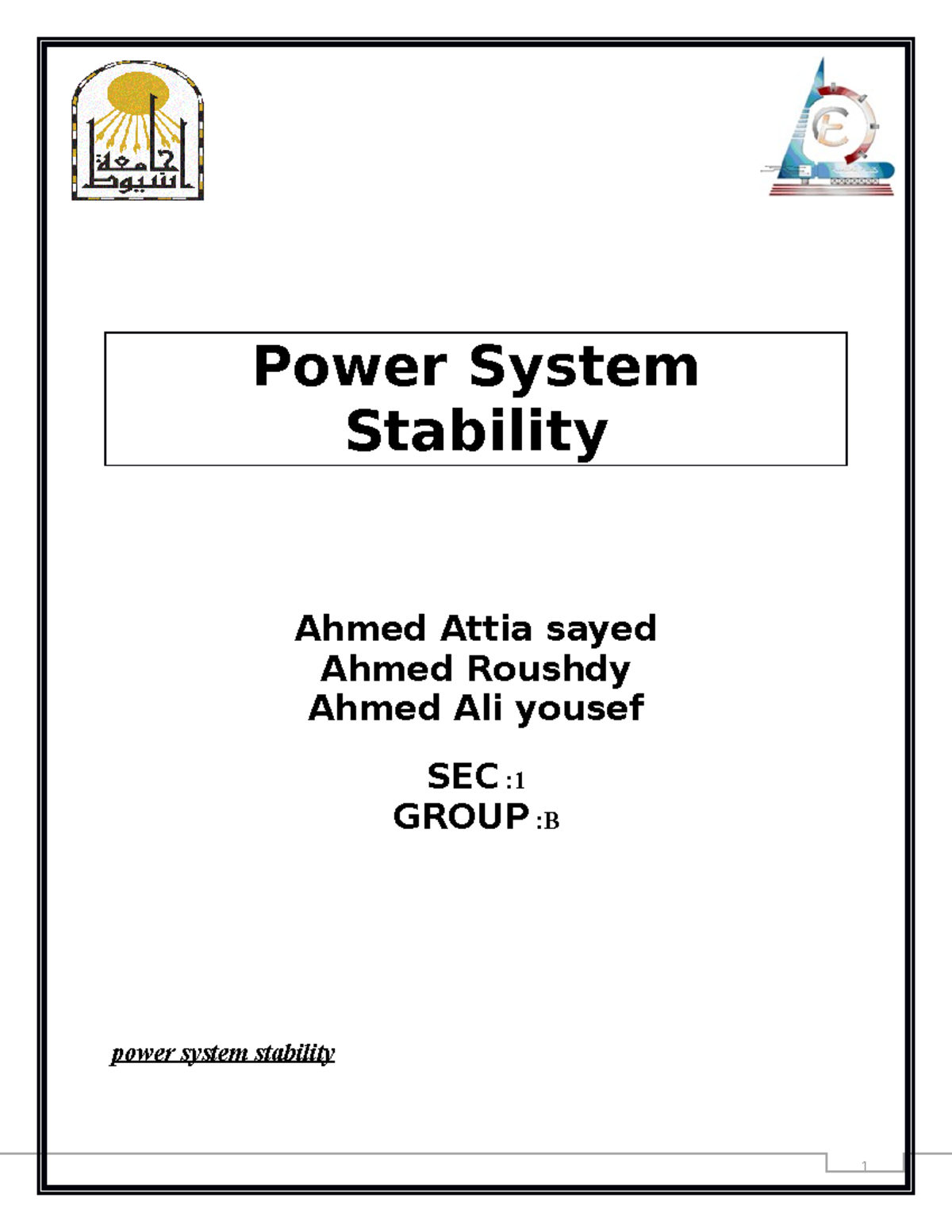 PS stability 1 Grade A Power System Stability Ahmed Attia Sayed