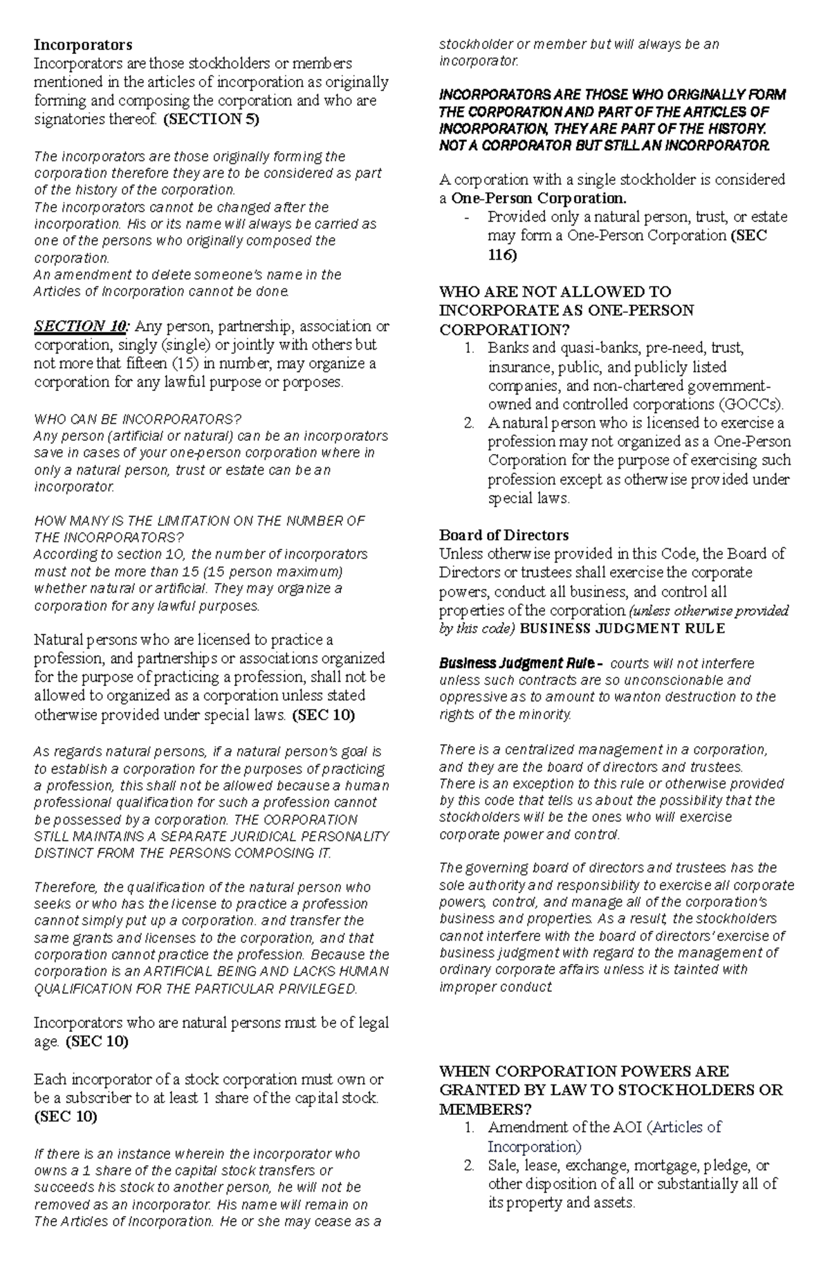 Law 2 Vid 3 - Law 2 Vid 3 Lectures - Incorporators Incorporators Are 