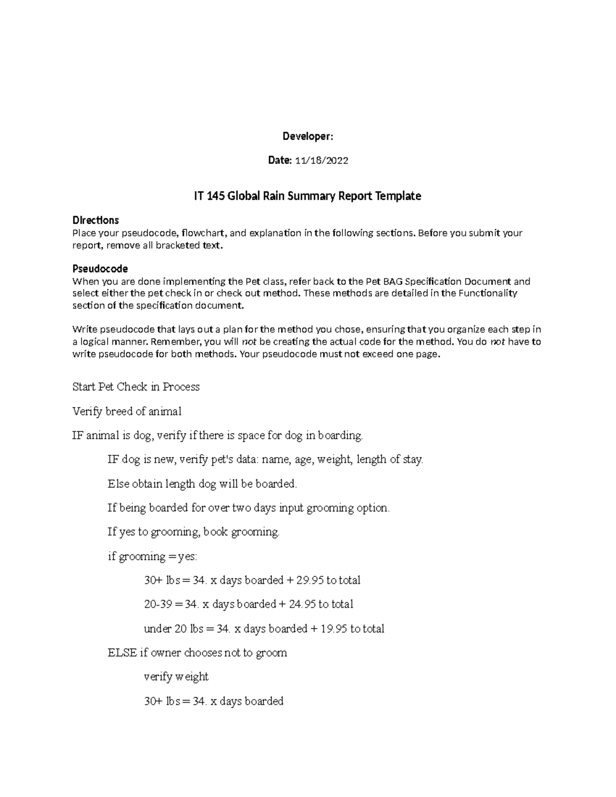 IT 145 Global Rain Summary Report DT - Developer: Date: 11/18/ IT 145 ...