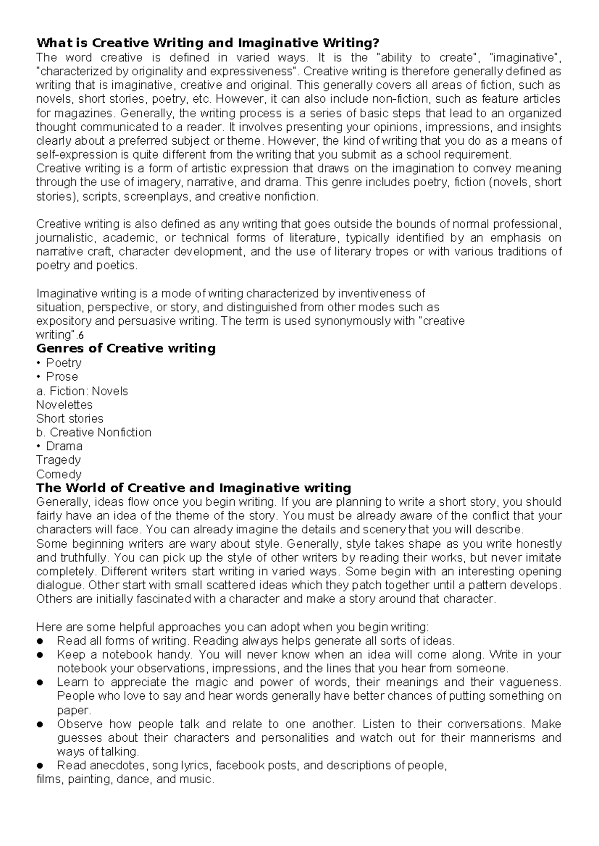 What is Creative Writing and Imaginative Writing - It is the “ability ...