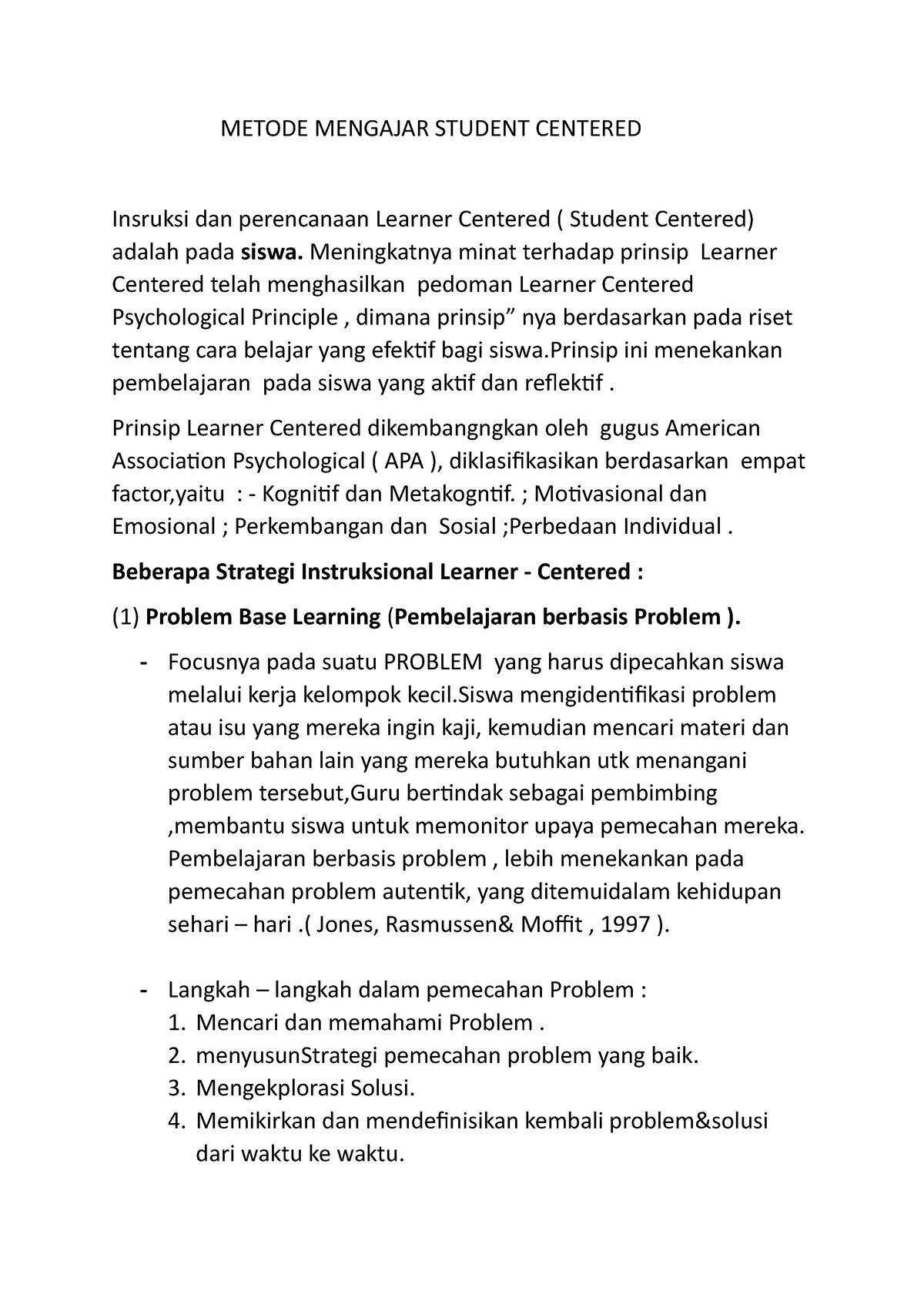 Metode Mengajar Student Centered - METODE MENGAJAR STUDENT CENTERED ...