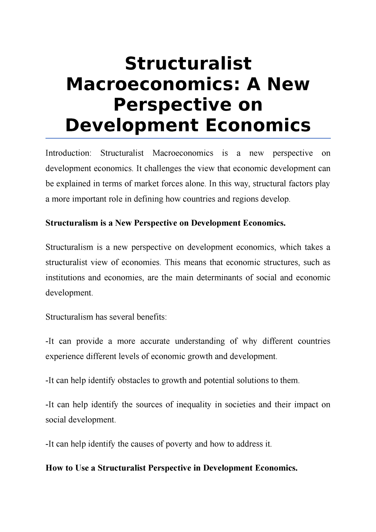 Structuralist Macroeconomics, A New Perspective on Development