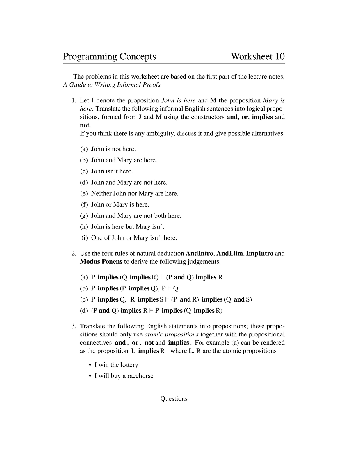 Worksheet 10 Question Set Programming Concepts G6007 Sussex Studocu