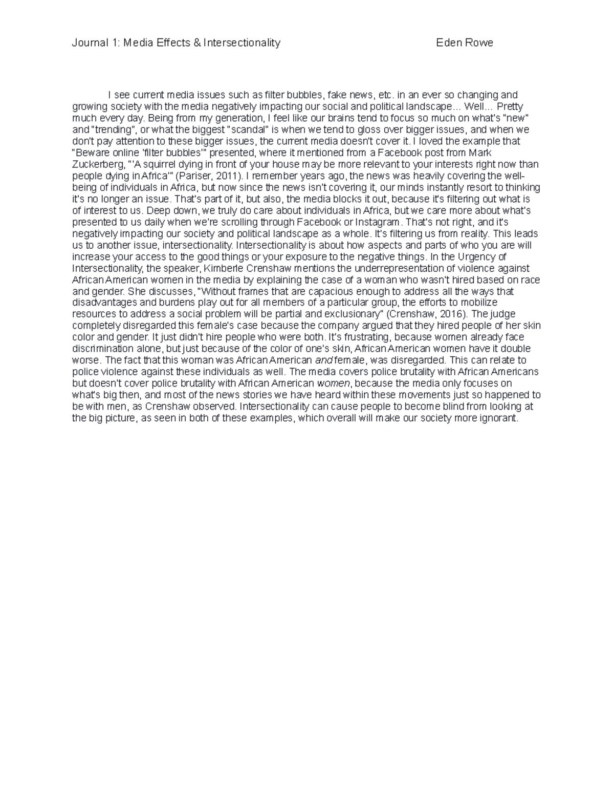 Media Effects & Intersectionality - Journal 1: Media Effects ...