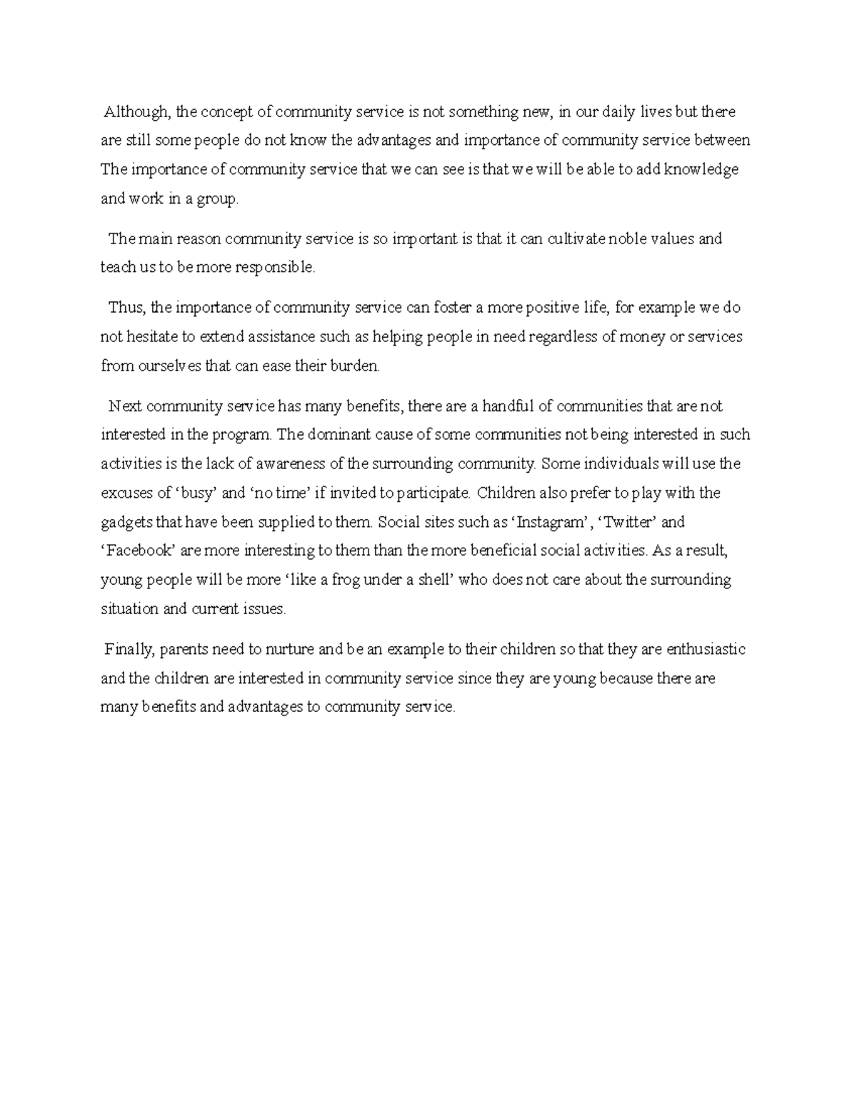 THE Impotance Comunity Service essay - Although, the concept of ...