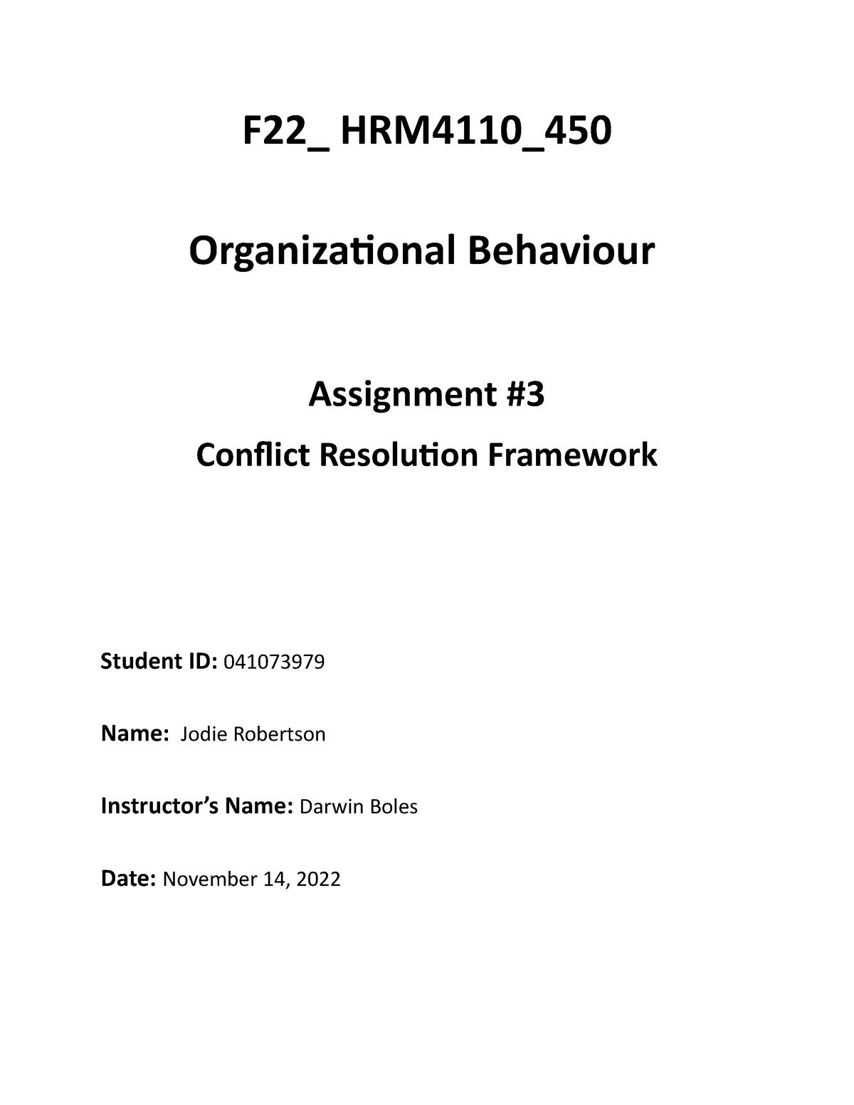 organizational behaviour assignment answers