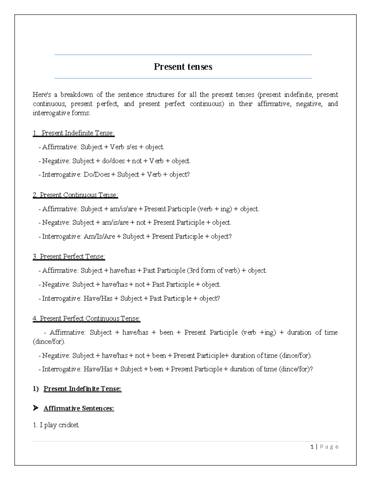 Tenses - Summary English Legal Language - Present tenses Here's a ...