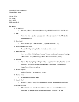 Chapter 1 Worksheet Introduction to Criminal Justice Module 1