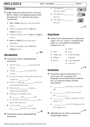 Brainy Kl5 Unit Test 1 B - Sprawdzian Dla Klasy 5 - UNIT 1 Test B Imię ...