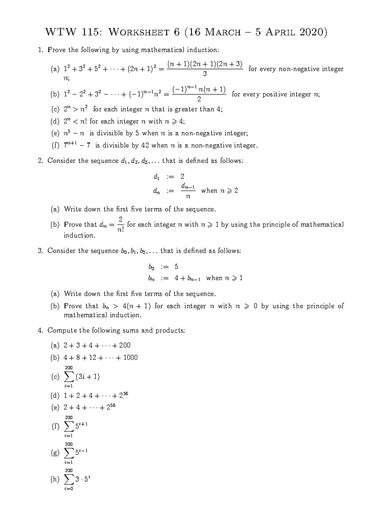 WTW 115 Worksheet 6 (2020) - WTW 115: Worksheet 6 (16 March – 5 April ...