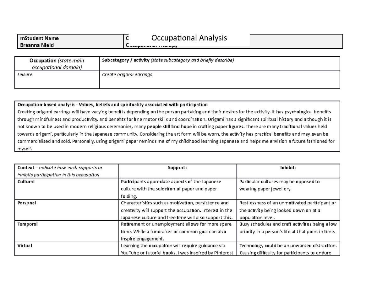 Principles Grading ASS2 - mStudent Name Breanna Nield Course name and ...