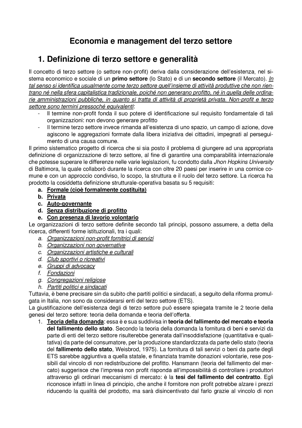 Economia E Management Del Terzo Settore - Definizione Di Terzo Settore ...