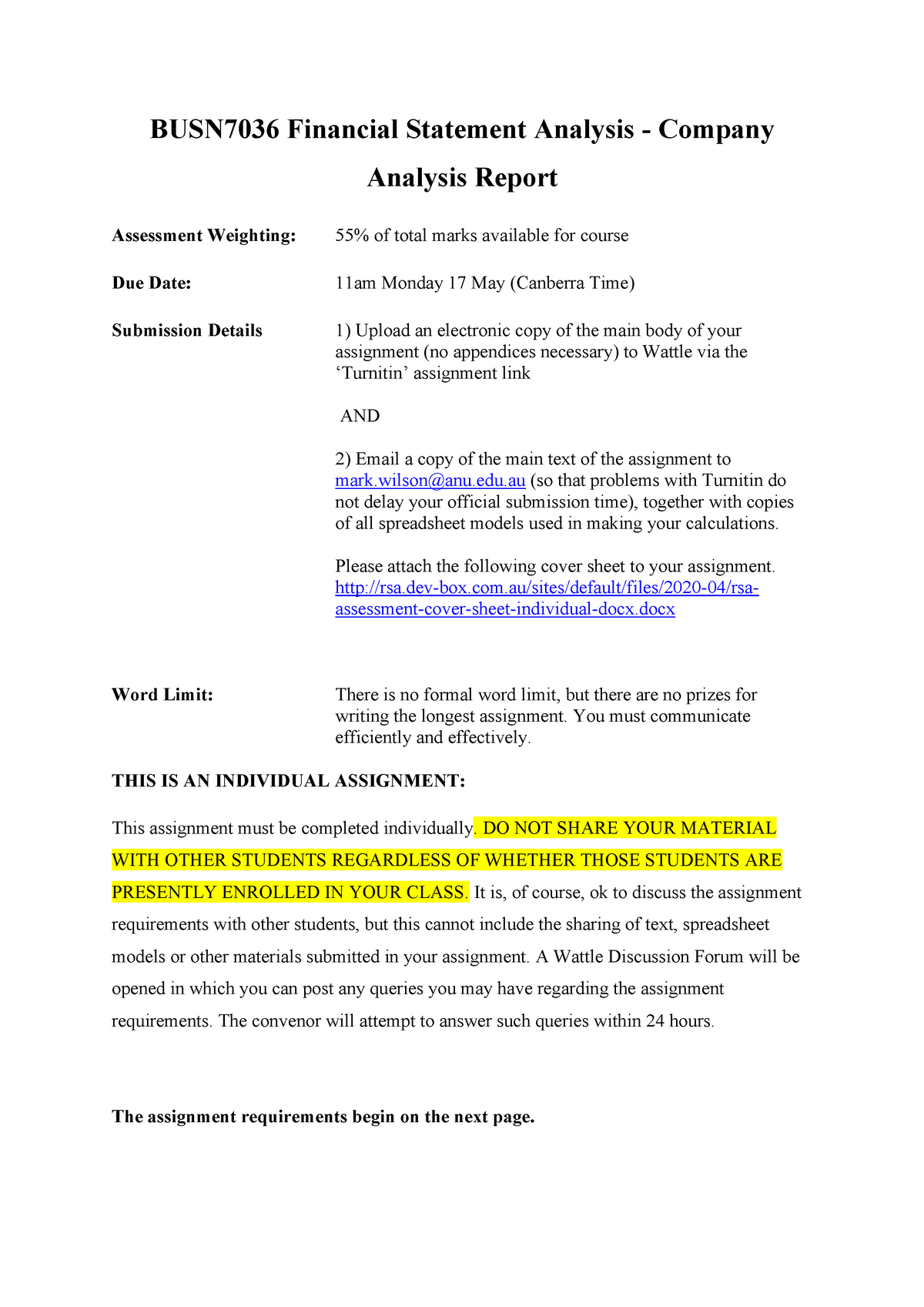 company financial statement analysis assignment