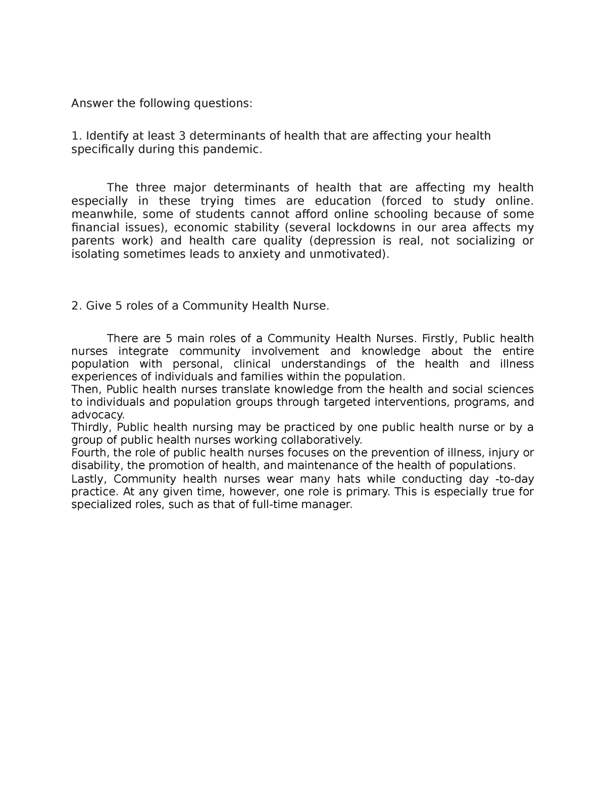 thesis on community health nursing