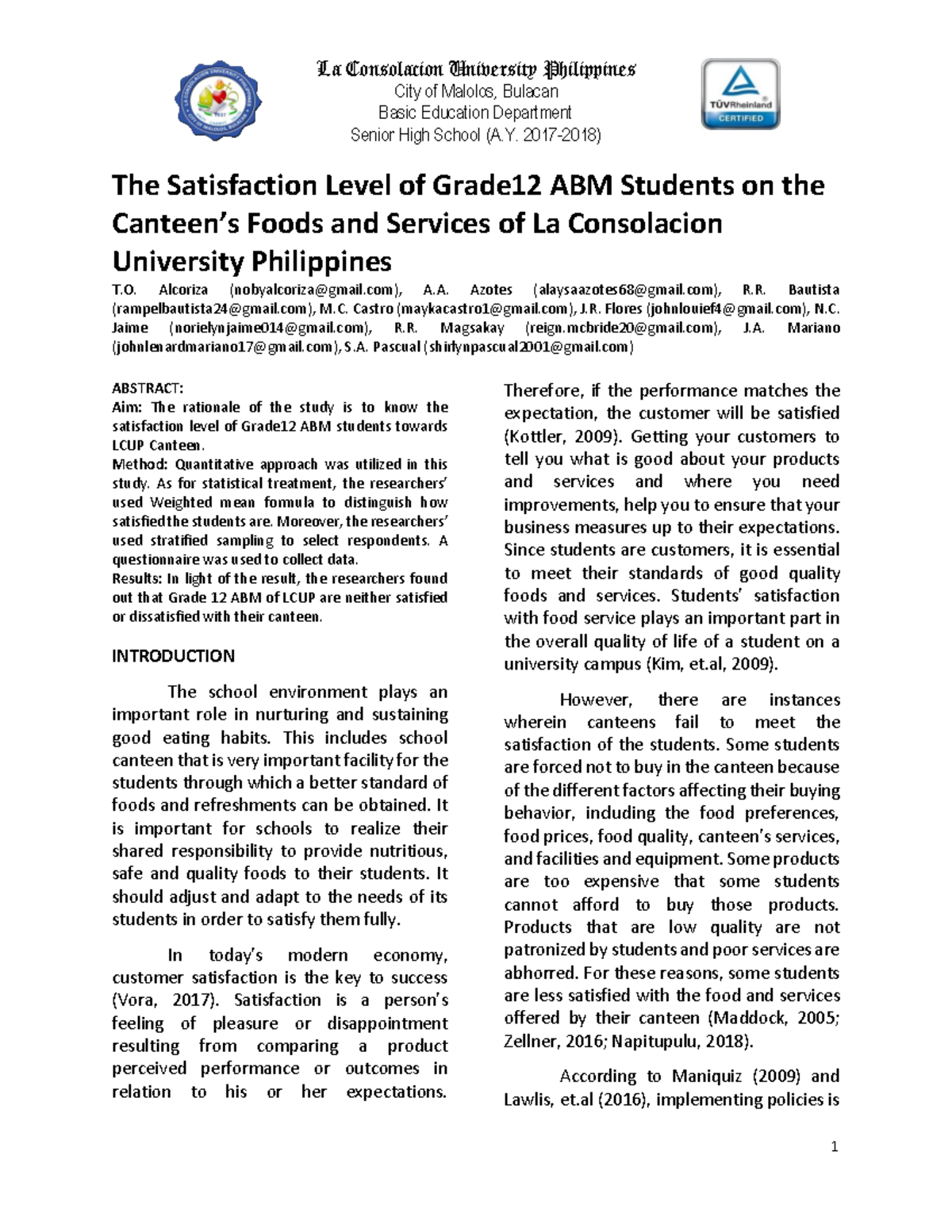 TheSatisfactionLevelofGrade 12ABMStudentsontheCanteen